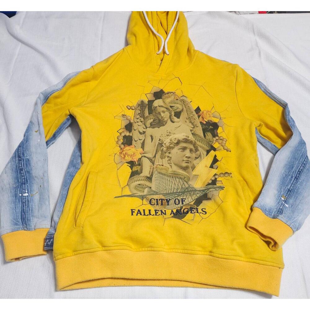 Iro-ochi GAZO‎ Distressed Denim Hoodie Graphic Print Streetwear Unisex  Medium